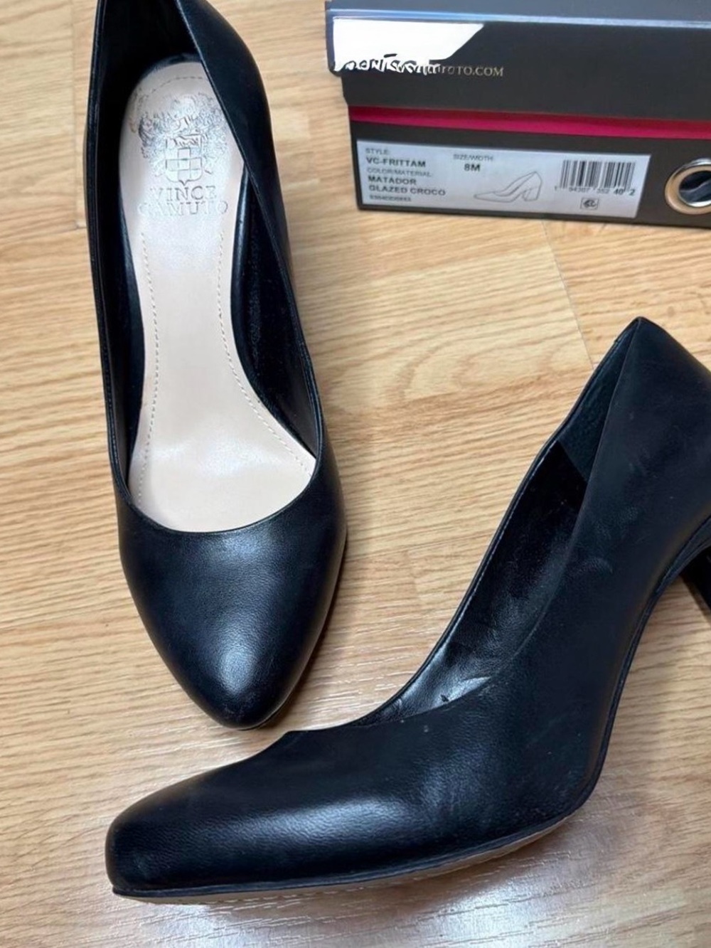 Vince Camuto Black Leather Pointed-Toe Pumps - Classic Work Heel